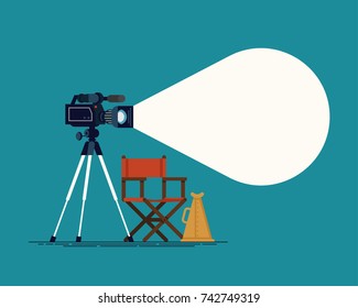 Cool flat vector background on movie making or film direction. Ideal for movie production industry themed web and graphic design