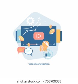 Cool flat vector design element on video content monetization