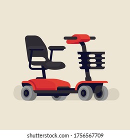 Cool flat vector illustration on personal mobility and barrier free environment depicting empty four wheel electric wheelchair