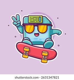 cool floppy disk character mascot playing skateboard isolated cartoon