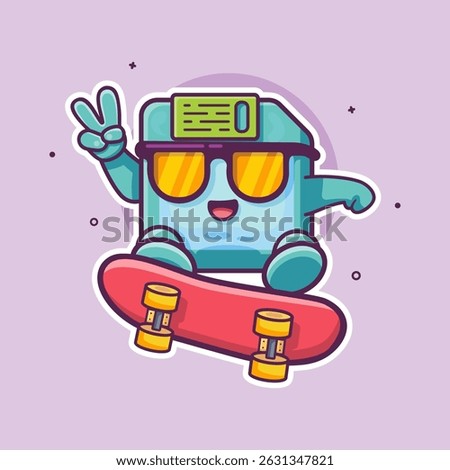 cool floppy disk character mascot playing skateboard isolated cartoon