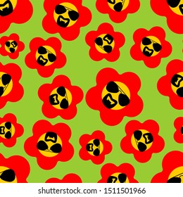Cool Flower with glasses and goatee beard pattern seamless. vector background 