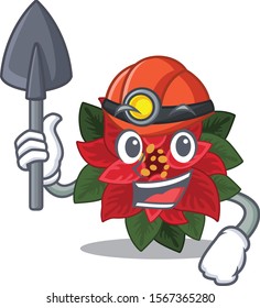 Cool flower poinsettia Miner cartoon mascot illustration style