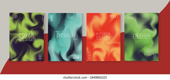 Cool fluid gradient cover set design, minimal liquid vector art, print, flyer, brochure design, wallpaper