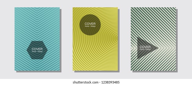 Cool flyers set, vector halftone poster backgrounds. Elegant patchy mockups. Halftone lines music poster background. Futuristic blue green style. Geometric lines shapes patterns set for flyer design.