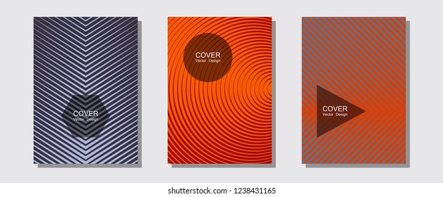 Cool flyers set, vector halftone poster backgrounds. Vivid mockups samples. Halftone lines music poster background. Music red black grey placards. Geometric lines shapes patterns set for flyer design.
