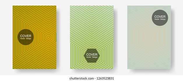 Cool flyers set, vector halftone poster backgrounds. Music placards. Halftone lines annual report templates. Scientific style mix. Geometric lines shapes patterns set for flyer design.