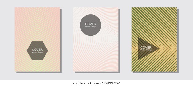 Cool flyers set, vector halftone poster backgrounds. Dynamic retro fashion. Halftone lines music poster background. Futuristic style. Geometric lines shapes patterns set for flyer design.