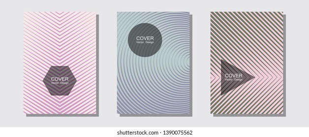 Cool flyers set, vector halftone poster backgrounds. Vivid mockups samples. Halftone lines music poster background. Simple book covers. Geometric lines shapes patterns set for flyer design.