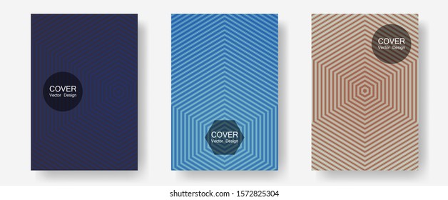 Cool flyers set, vector halftone poster backgrounds. Hipster placards. Halftone lines annual report templates. Laconic nifty mockups. Geometric lines shapes patterns set for flyer design.