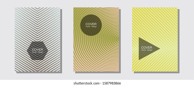 Cool flyers set, vector halftone poster backgrounds. Neoteric composition. Halftone lines music poster background. Minimal booklets. Geometric lines shapes patterns set for flyer design.