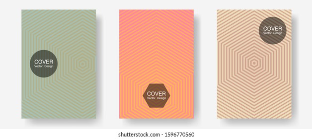 Cool flyers set, vector halftone poster backgrounds. Divergent maquettes. Halftone lines annual report templates. Modern branding. Geometric lines shapes patterns set for flyer design.
