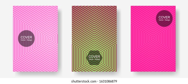 Cool flyers set, vector halftone poster backgrounds. Musical album adverts. Halftone lines annual report templates. Modern branding. Geometric lines shapes patterns set for flyer design.