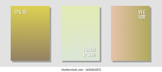 Cool flyers set, vector halftone poster backgrounds. Future mockups samples. Zigzag halftone lines wave stripes backdrops. Music placards. Geometric lines shapes patterns set for flyer design.