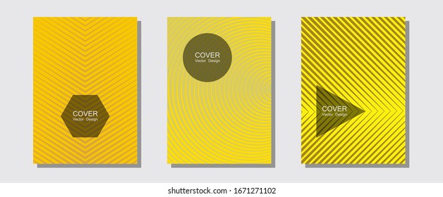 Cool flyers set, vector halftone poster backgrounds. Futuristic style. Halftone lines music poster background. Laconic business cards. Geometric lines shapes patterns set for flyer design.