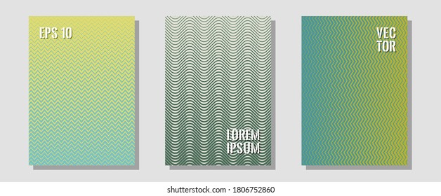 Cool flyers set, vector halftone poster backgrounds. Scientific style mix. Zigzag halftone lines wave stripes backdrops. Trendy magazines. Geometric lines shapes patterns set for flyer design.