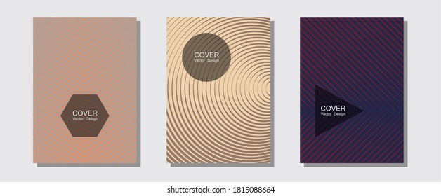 Cool flyers set, vector halftone poster backgrounds. 2d grid composition. Halftone lines music poster background. Trendy magazines. Geometric lines shapes patterns set for flyer design.