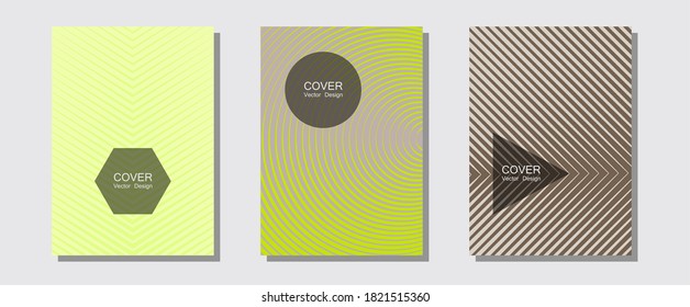 Cool flyers set, vector halftone poster backgrounds. Corporate catalogs. Halftone lines music poster background. Business folders branding. Geometric lines shapes patterns set for flyer design.