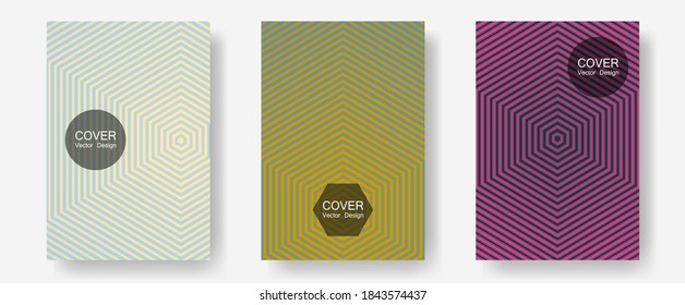 Cool flyers set, vector halftone poster backgrounds. Future mockups samples. Halftone lines annual report templates. Minimal booklets. Geometric lines shapes patterns set for flyer design.