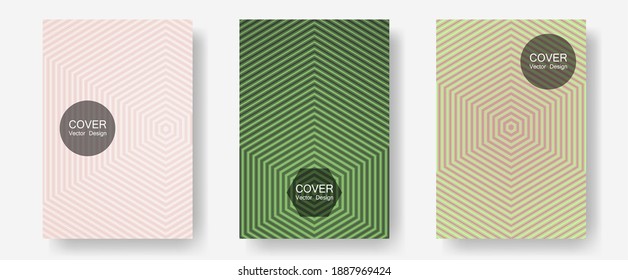 Juego de volantes fríos, fondos de afiches vectoriales de medio tono. Marca moderna. Plantillas de informes anuales de líneas de semitono. Laconic burlas ingeniosas. Patrones de formas de líneas geométricas establecidos para el diseño de volante.