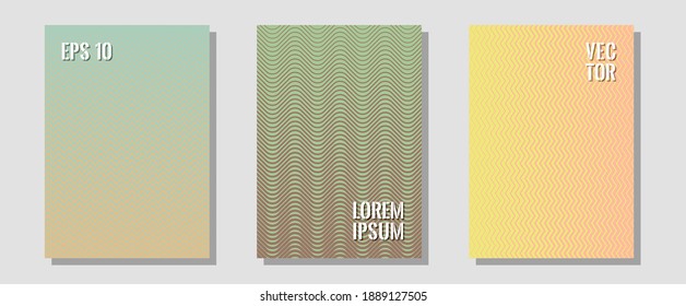 Cool flyers set, vector halftone poster backgrounds. Corporate catalogs. Zigzag halftone lines wave stripes backdrops. Musical album adverts. Geometric lines shapes patterns set for flyer design.