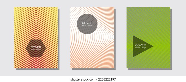 Cool flyers set, vector halftone poster backgrounds. Advertising text space. Halftone lines music poster background. Corporate catalogs. Geometric lines shapes patterns set for flyer design.