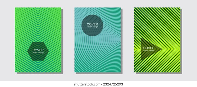 Cool flyers set, vector halftone poster backgrounds. Presentation backdrops. Halftone lines music poster background. Music placards. Geometric lines shapes patterns set for flyer design.