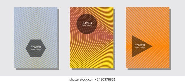 Conjunto de volantes geniales, fondos de póster de semitonos vectoriales. Marca moderna. Fondo de póster de música de líneas de semitonos. Composición Technicolor. Líneas geométricas da forma a patrones establecidos para el diseño de volantes.