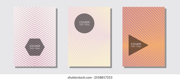 Cool flyers set, vector halftone poster backgrounds. Simple book covers. Halftone lines music poster background. Musical album adverts. Geometric lines shapes patterns set for flyer design.