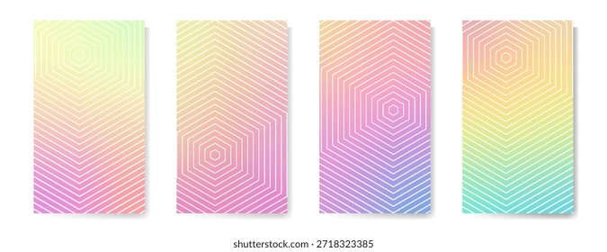 Conjunto de volantes frescos, fondos de póster de semitono de Vector. Cuadernos educativos. Líneas de semitono Plantillas de informe anual. Cuadernos mínimos. Líneas geométricas Formas patrones establecidos para el diseño de volantes.