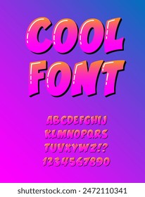 Cool Font. Modern Gradient Alphabet. Youth Style Letters and Numbers.