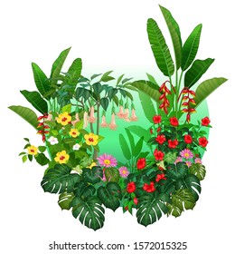 Cool Forest Tropical Plants With Red Rose Flower, Yellow Flower, Pink, Flower, Violet, Ivy Flower, And Green Leaves Ivy Plant Cartoon Set for your design