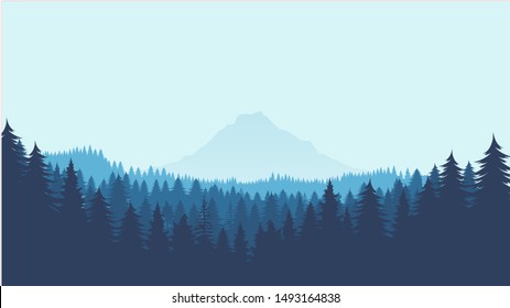 cool forest vector landscape background with mountain