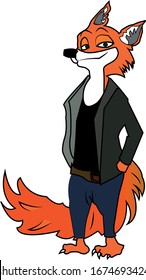 Cool Fox Dressed up in Casual Style.  Art Illustration. Fashion Animal