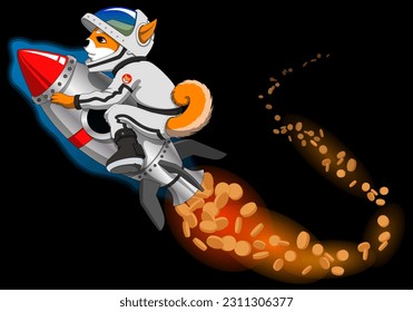 A cool Fox flying a Money Rocket in Space. Could make a great mascot for Crypto currency or any analogy for money gain.