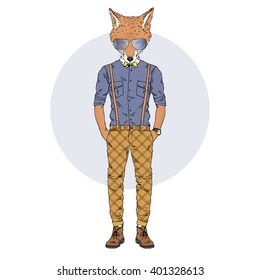 Cool Fox Hipster, Furry Art Illustration, Fashion Animal