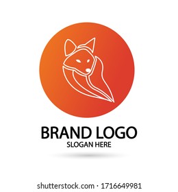 Cool Fox Logo en línea con el círculo naranja. Para la moderna ilustración vectorial del diseño del logotipo de la marca Business.