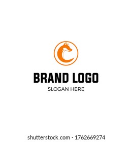 Cool Fox Logo in line style with orange circle . For modern Business company brand logo design vector illustration.