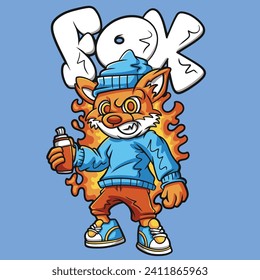 Cool Fox Streetwear Graffiti Cartoon illustration. Vector graphic for t-shirt prints, posters and other uses.