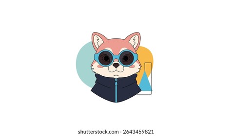Cool Fox Wearing Sunglasses Illustration in Front of Colorful Geometric Shape Background