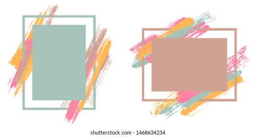 Cool frames with paint brush strokes vector collection. Box borders with painted brushstrokes backgrounds. Educational graphics design empty frame templates for banners, flyers, posters, cards.