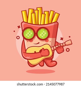 cool french fries food character mascot playing guitar isolated cartoon in flat style design