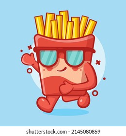 cool french fries food character mascot running isolated cartoon in flat style design