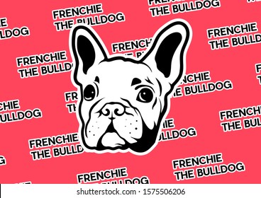 Cool Frenchie The Bulldog Poster. An Adorable French Bulldog Face Design In Silhouette Sticker Style On The Red Banner Background.