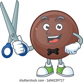 Cool friendly barber chocolate ball cartoon character style