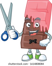 Cool friendly barber chocolate bar with pink cream cartoon character style