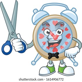 Cool friendly barber clock love cartoon character style