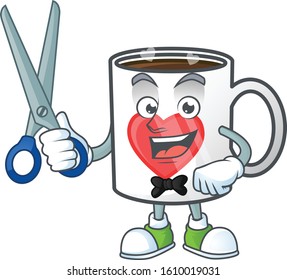 Cool friendly barber cup of coffee with heart cartoon character