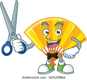 Cool friendly barber gold chinese folding fan cartoon character style