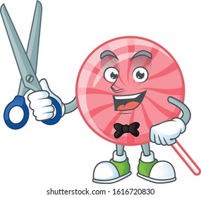 Cool friendly barber pink round lollipop cartoon character style